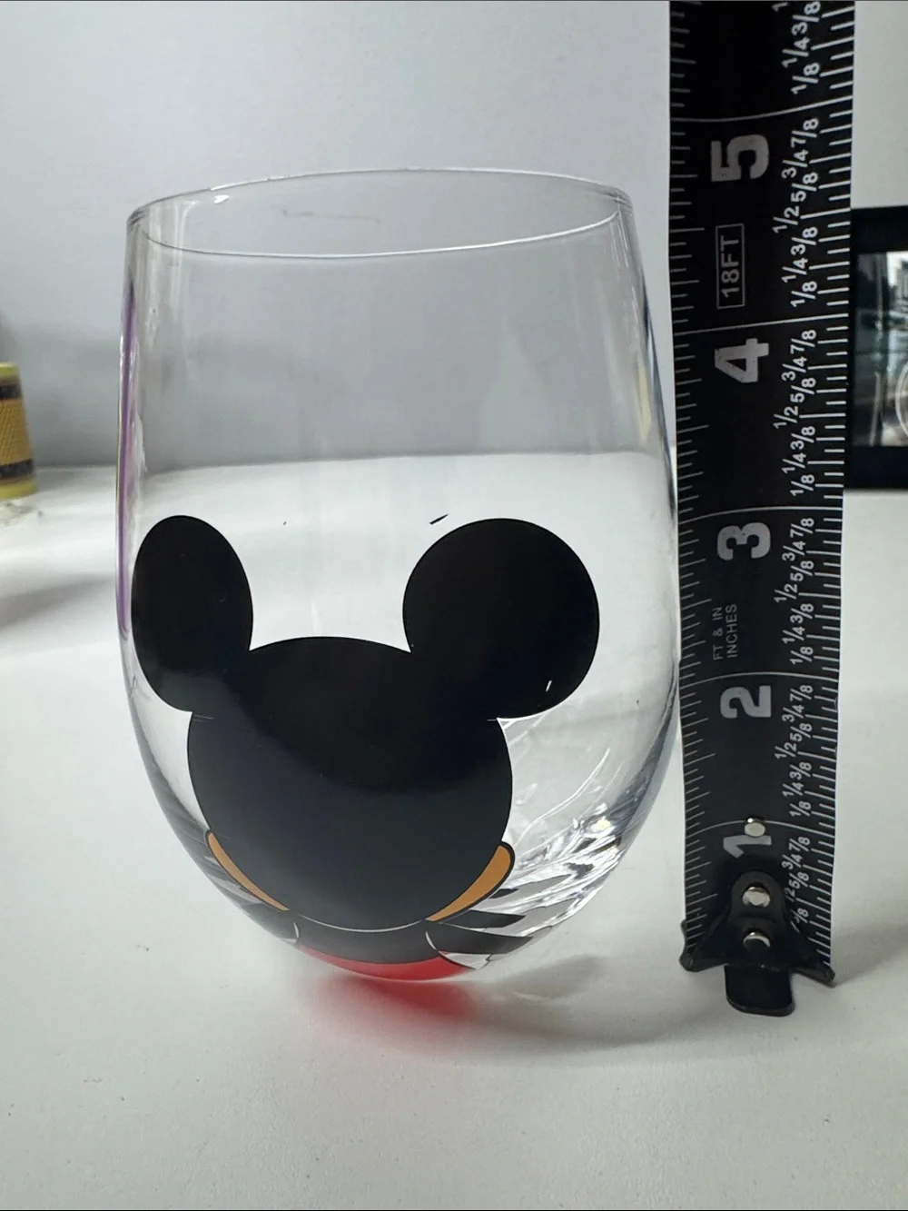 Disney Mickey Mouse JoyJolt Stemless Wine Glass Clear Tumbler 4.5” Character Cup